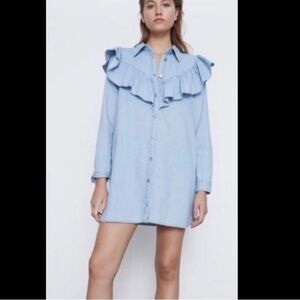 Zara ruffle denim shirt dress M